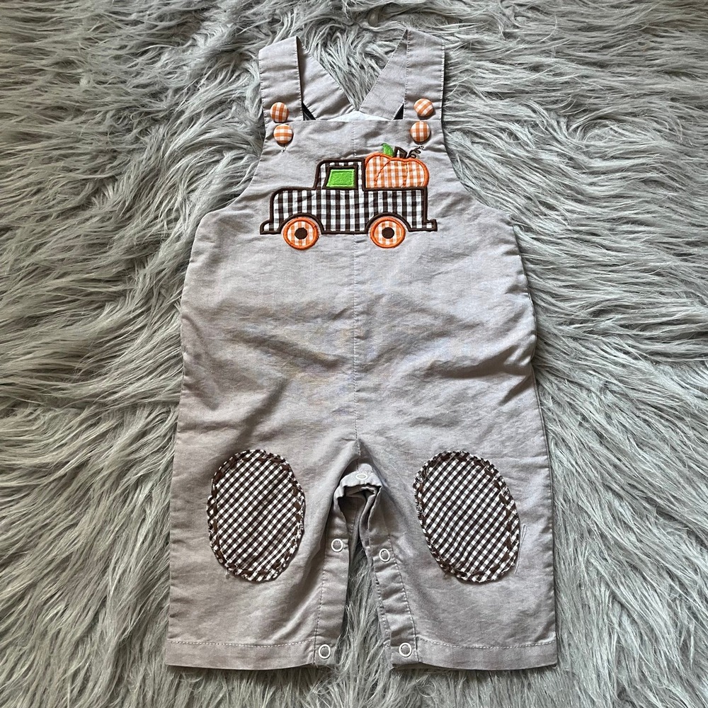 Lil Cactus Smoked Plaid Overall Farm Truck Pumpkin Fall Baby Infant 3-6‎ Months